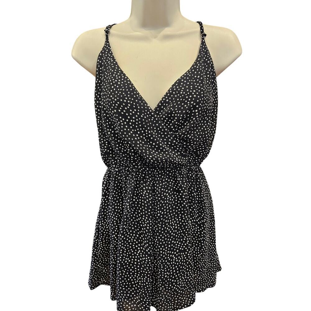 Imaginative Mind Black Polka Dot Strappy Surplice Romper Lulus EUC summer S